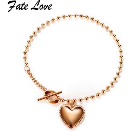 FATE LOVE Brand Trendy Lady Women Heart Charm Bracelet Top Quality Stainless Steel Metal Fashion Jewelry