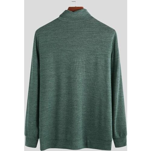 Mens Turtleneck Bottoming Shirts Solid Color Long Sleeve Casual Pullover USA/EU Size Knitted Pile Collar T-shirts Tops