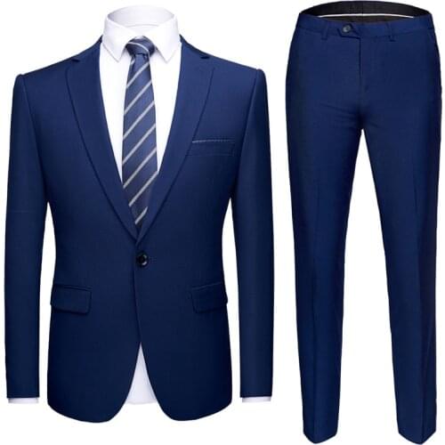 2019 Mens Suits Set Royal Blue Formal Prom Suits with Pants Party Wedding Tuxedo Suit Men Slim Fit Business Casual Suit Male 6XL