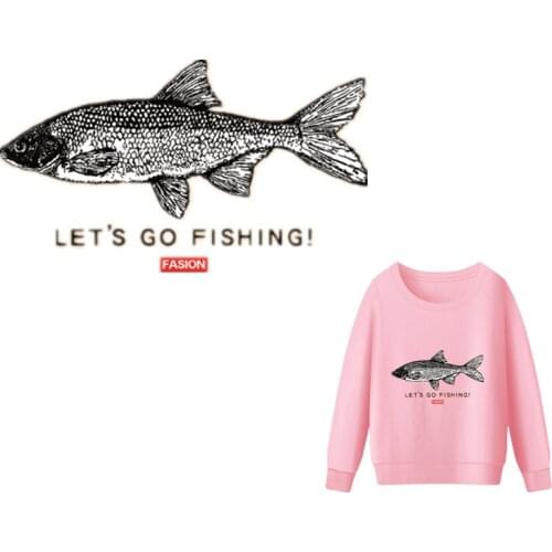 Fishing Fish Bone Patches Iron On A-level Patches Heat Transfer Pyrography Stickers For DIY T-Shirt Clothing Decoration Printing