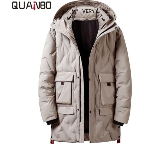 QUANBO 2019 new winter mens down jacket fashion British wind thick warm and long hooded jacket high quality youth men parkas