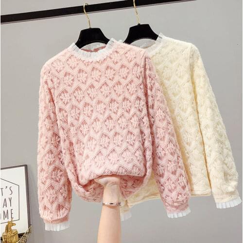 Hollow lace all-match new style with western feminine blouse mesh stitching