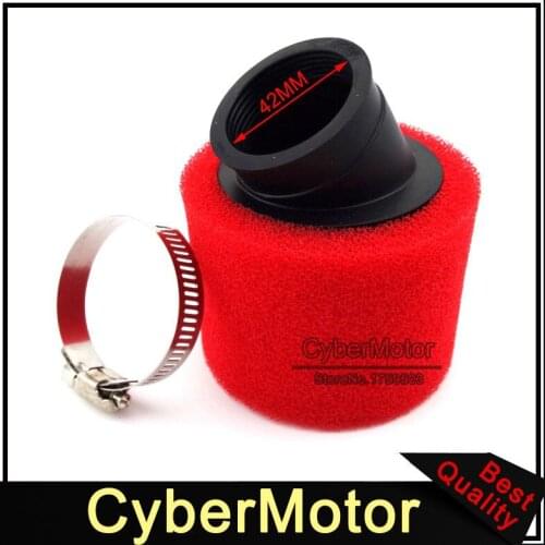 Motorcycle Red 42mm Angled Foam Air Filter Clearner For 125cc 140cc Engine Carburetor Pit Dirt Motor Bike Motocross ATV Go Kart