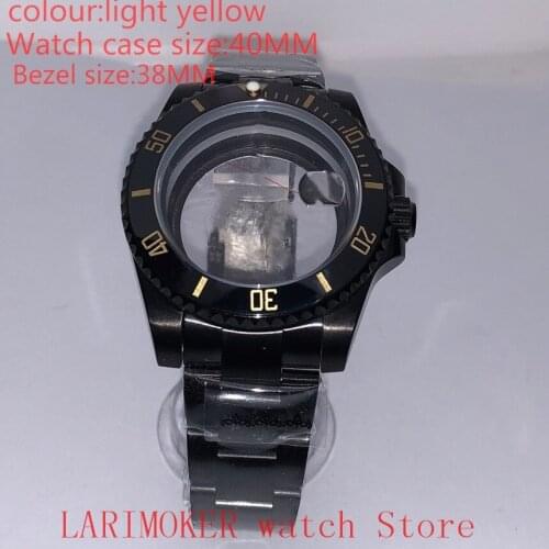 Suitable for NH35 NH36 Miyota 8215 40mm 904L stainless steel case, transparent black back cover, with bezel,light yellow