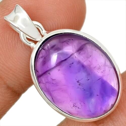 Genuine AMETHYST CAB Pendant 925 Sterling Silver, Total Length : 32.9 mm, AP7015