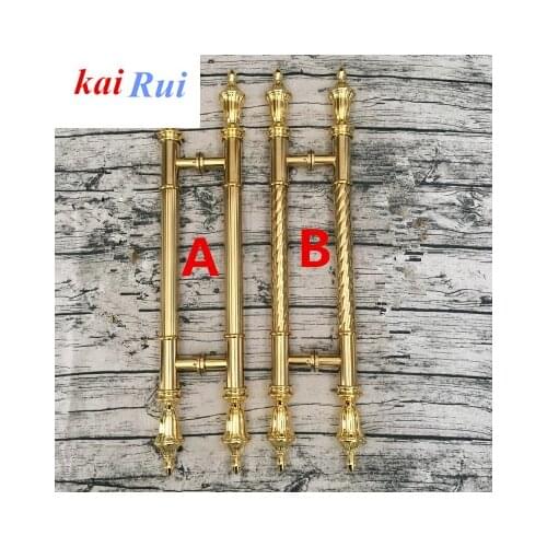 2PC Luxury Heavy-duty Stainless Steel Push Pull Door Handle, European Style, Solid Glass Standoffs, Double-Sided, Polished Gold