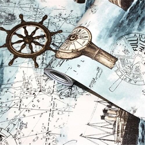 Home Sailing Children Waterproof Wallpaper Student Dormitory Table Cabinet Sticker Self-adhesive Wallpaper Mediterranean