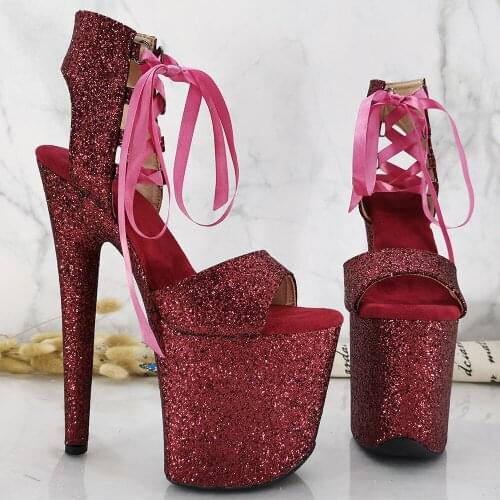 Leecabe 8inches high heel sandals 20cm sexy model shoes pole dance shoes