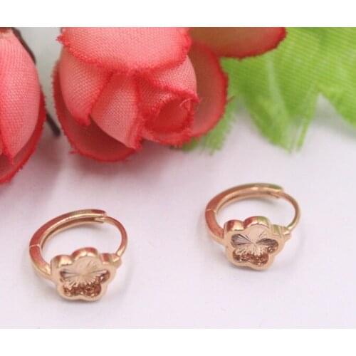 Real 18K Rose Gold Earrings For Women Charm Flower Hoop Earrings 12mmDia Gift New Mother Gift