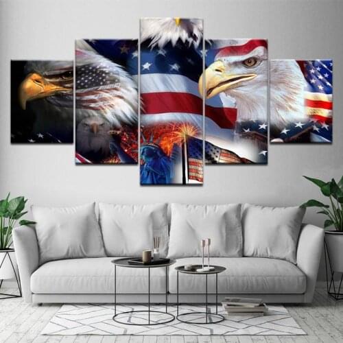 Modern Decor Painting 5 Pieces Mural American Flag & Eagle Abstract Wall Art Canvas Poster Print Bedroom Living Room Home Decor