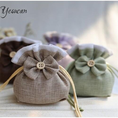 Bow-knot Beam Pocket Vintage Style Portable Cotton Linen Small Cloth Bag Sachet Bag Material Bag Earring Jewelrys Bag