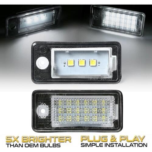 2Pcs Error Free LED License Number Plate Light Lamps For Audi A6 4F RS6 C6 A4 B6 B7 S4 RS4 A3 8P Q7 4L A5 8F A8 4H S8 D4