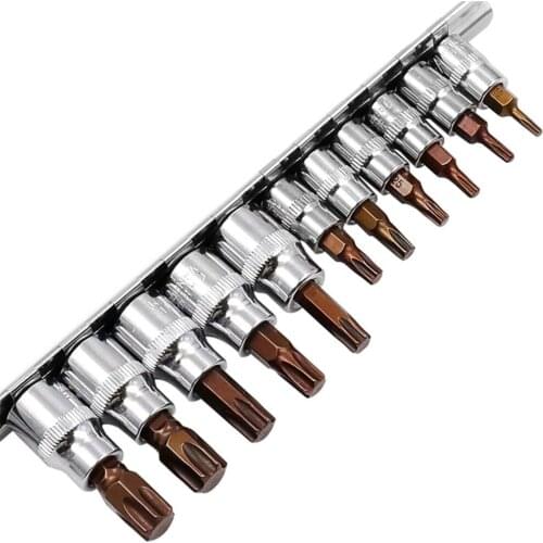 Torx Bit Tools Socket Screwdriver Set Plum-shaped Bits S2 Press Fit Sleeve Metal 11PCS Durable 3/8" Sturdy Square Impact Driver