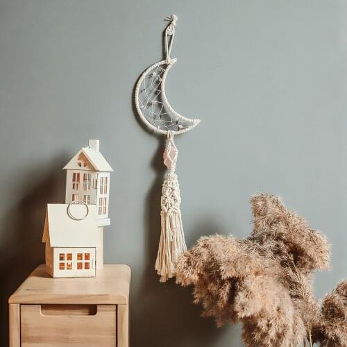 Dream Catcher Pendant Moon Decoration Bohemian Style Handmade Woven Cotton Rope