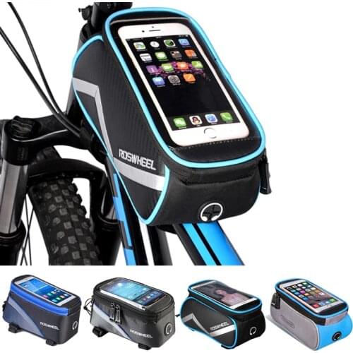 ROSWHEEL Bicycle Bags Frame Front Head Top Tube Waterproof Bike Bags&Double IPouch Cycling For 5.5-6.2 in Cell Phone Touch