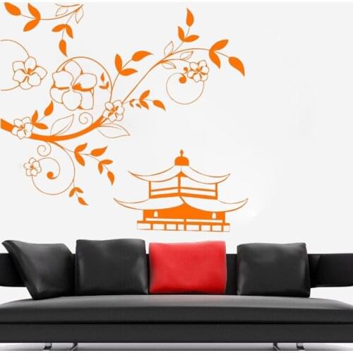 Cherry Wall Stickers Home Decor Living Room Decals Pagoda Bedroom Murals Removable Poster O39