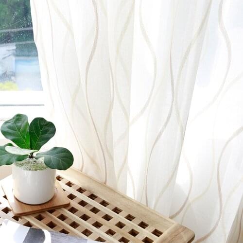 Chicity Wave Striped Tulle Curtains For Living room Soft Jacquard Tulle for bedroom Faux Linen fringe curtain for kitchen