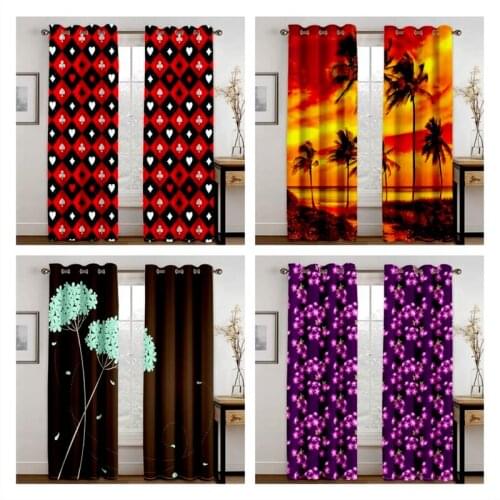 Living Room Shading 90% Decorative Curtain Sunset Square Pattern Home Textile Decoration Bedroom Perforated Curtains