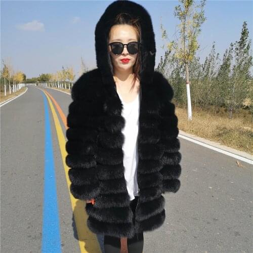 Real Fox Fur Coat With Hood Women Long Sleeves Detachable Arms Natural Fur Hooded Real Fur Long Jacket Female Winter Jacket 2020