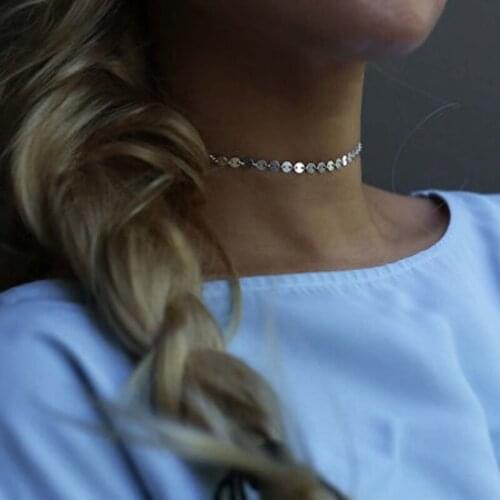 2018 New copper Sequins Charms metal piece Manual Chain Statement Choker Necklace punk Round Coin Disc sheet Necklace for Women