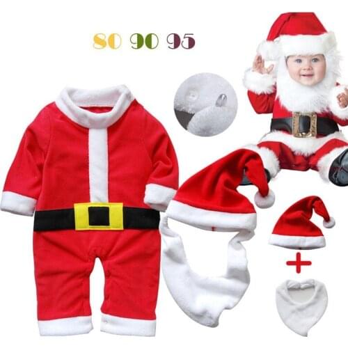 2018 Christmas Baby Gift Clothes Romper Hat Bib Sets Cute Santa Bebe One-Piece Clothes Fleece Cap Boys Outfits baby clothes