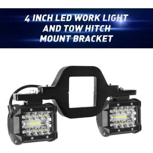 4 Inch LED Work Light Bar + Towing Hitch Mount Brackets Truck Trailer SUV Pickup Off-Road Backup Reverse Driving Pod Lamp