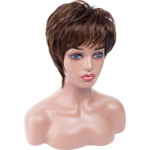 AMIR Short Straight Ombre Brown wigs Synthetic Hair Wig With Bangs For Women Daily Wig