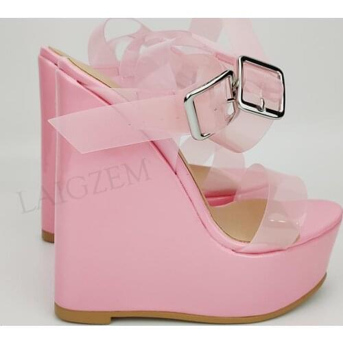 BERZIMER Trendy Platform Wedges Women Sandals Heels Transparent PVC Pumps Party Sandalias Shoes Woman Large Size 39 45 47 52