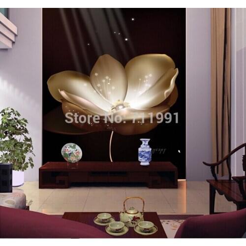 Free shipping custom- modern 3D mural TV living room sofa backdrop meeting room hotel bedroom wallpaper white lotus