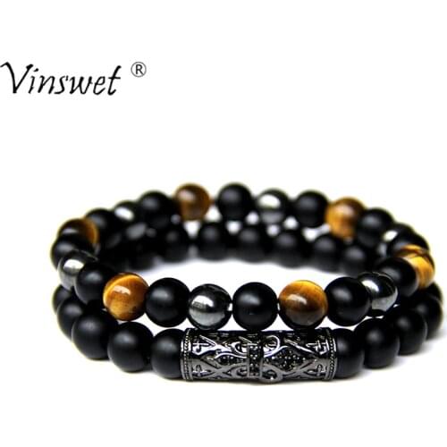 Bracelets Men Natural Black Onyx Hematite Tiger Eye Beads Bracelets for Women Energy Jewelry Bracelets oeil du tigre Bijoux
