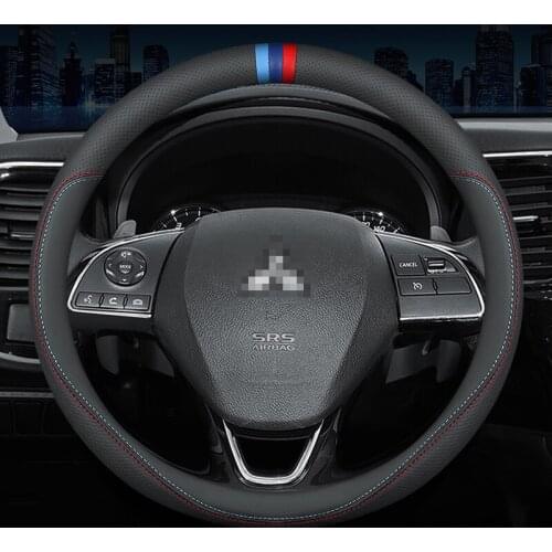 Carbon Fiber Cow Leather Steering Wheel Cover For Mitsubishi ASX Triton Pajero Storm Attrage Mirage Xpander Lancer 2016 2017