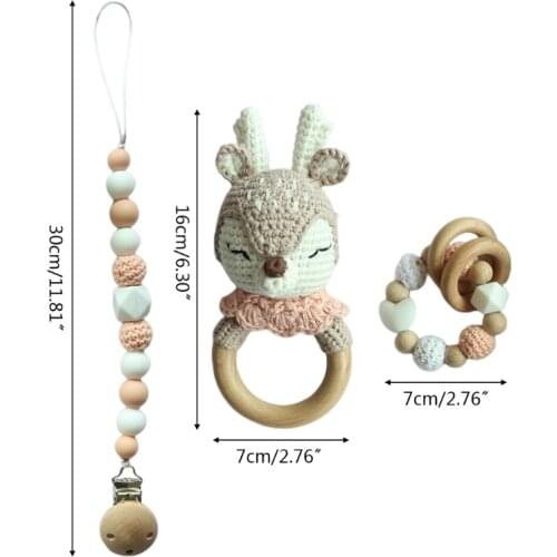 Baby Pacifier Clips Teething Bracelets Crochet Elk Soother Chain Infants Rattle 425F