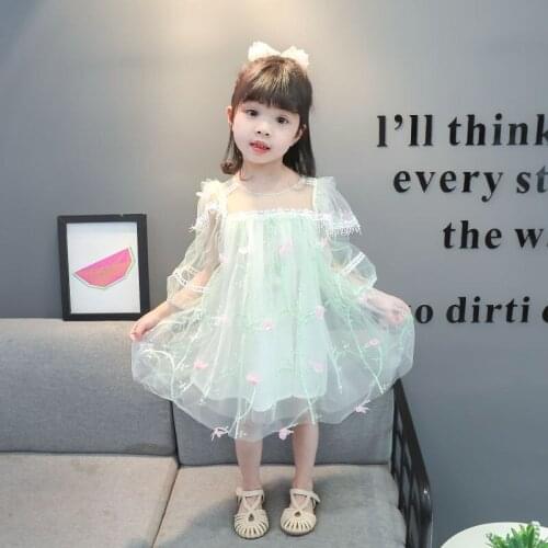 2021 Girls Baby 3D Flowers Mesh Princess Dress Fashion Girl Kids Birthday Party Dresses Vestidos Children Summer Clothes