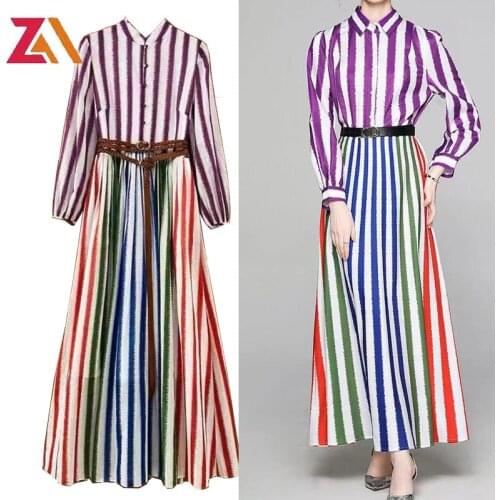 Designer Runway Casual Shirt Maxi Dresses For Women Long Sleeve Streewear Striped Plus Size Elegant Party Beach Vacation Dress