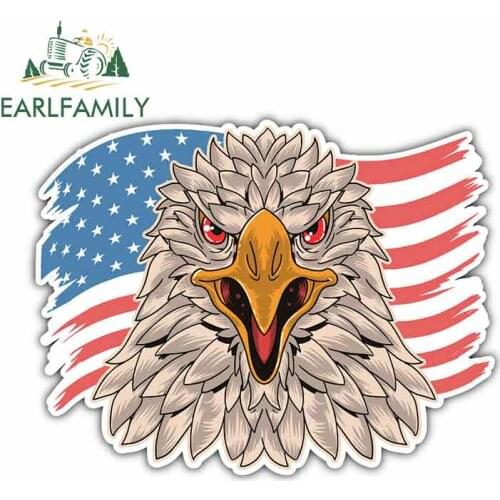 EARLFAMILY 13cm x 10.2cm for USA Flag Eagle Head Sign Car Stickers Vinyl JDM Bumper Trunk Graphics Windshield Bumper Windows