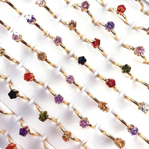 Fashion Adjustable Flower Shape Rings Set Crystal Glass Rings For Women Jewelry Exquisite Crystal Ring Fit Wedding Gifts