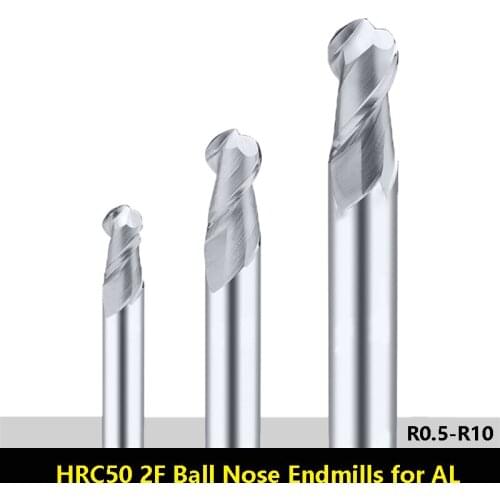 BEYOND Aluminum Ball Nose End Mills Tungsten Steel HRC50 2 Flute Milling Cutter CNC Cutting Carbide Endmill R0.5 to R10