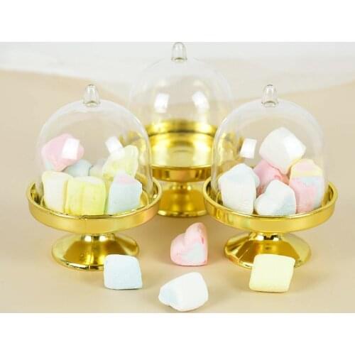 4/8pcs Gold Silver Cake Box Plastic Clear Tray Baking Dessert Gift Packaging Box Mini Stand Gift Boxes Party Favors Candy Holder