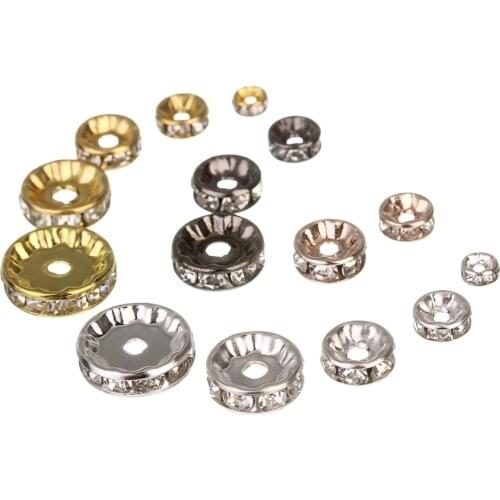 50pcs/lot 4/6/8/10/12mm Rhinestone Rondelles Crystal Round Bead Loose Spacer Beads for DIY Jewelry Making Accessories