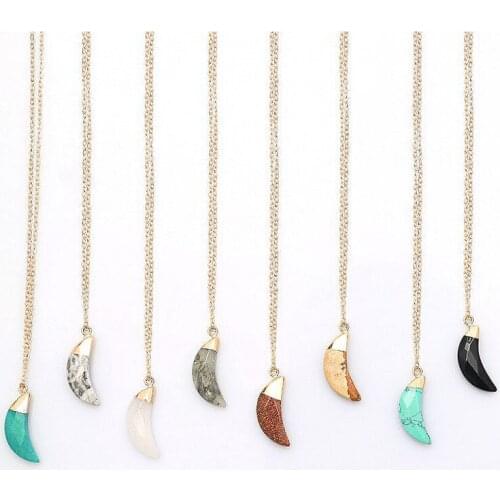 Fashion Natural Crystal Stone Crescent Moon Pendant Necklaces Cute Women 2020 Statement Bohemian Jewelry Choker Necklace Chain