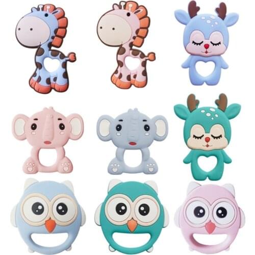 Cartoon Animal Owl/Elk/Giraffe/Elephant Silicone Beads Baby Teether Molar Soother Nursing Teething Chewing Toy