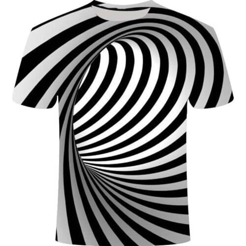 2021 summer casual 3D printing T-shirt mens short-sleeved fashion top O-neck black and white square T-shirt large/small size
