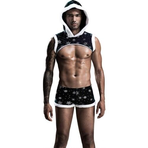 Mens Sexy Christmas Uniform Role Play Set Cosplay Gay bar Pole Dance Costume Outfit with Hat
