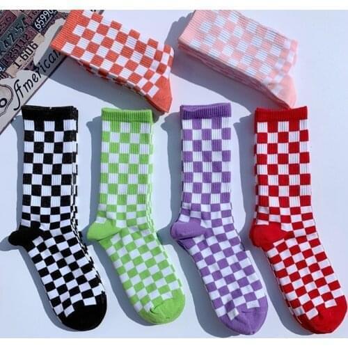 Korea Harajuku Fashion Check Socks Street Fashion Sports Print Skateboard Socks Hip Hop Geometric Checkerboard Hip Hop Socks