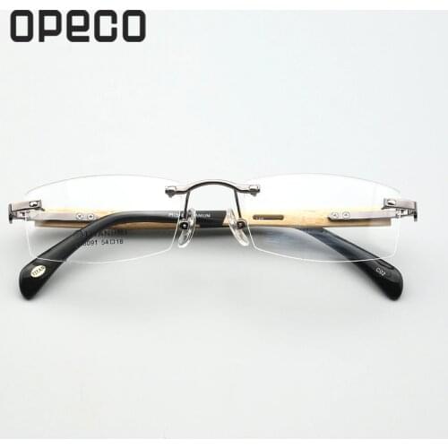 Opeco pure titanium frame bamboo temple eyeglasses including prescription lenses eyewear RX recipe male frame spectacles A8091