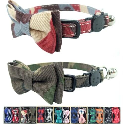 2PCS/PACK Camouflage Cat Collar Breakaway Bowtie Accessories Quick Release Soft Cat Kitty Collars for Small Dogs Puppies 17-28cm