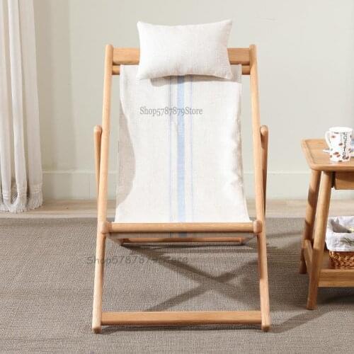 Solid wood reclining chair leisure chair balcony folding canvas leisure chair white oak lazy chair siesta chair B&B