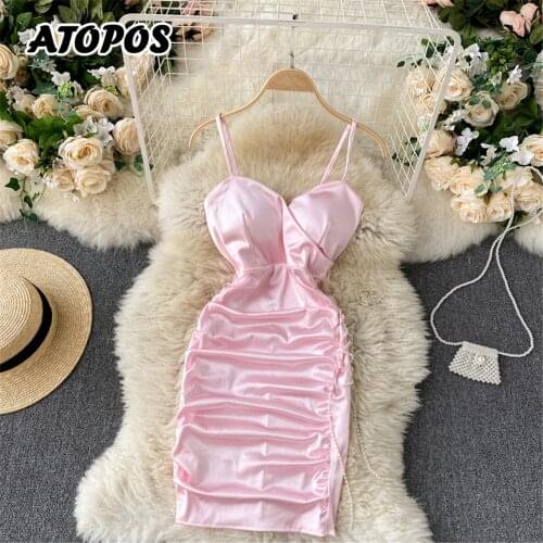 Pink Sexy Tube Club Women Dress Summer Y2K High Waist Slim Short Party Dresses Fashion Elegant Female Sundress 2021 Atopos