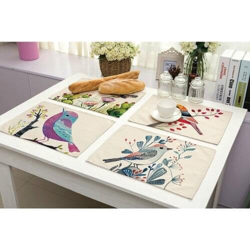 10 Piece Table Napkins Beautiful Bird Printed Linen Dinner Table Napkins Coffee Towel Restaurant Table Decoration & Accessories