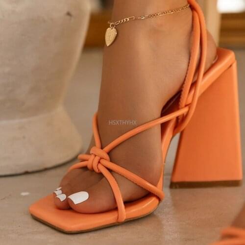 Roman Triangle Heel Sandals Women Summer 2021 Fashion Open Toe High Heel Party Shoes Turned-Over Cross-Tied Sandalias De Mujer